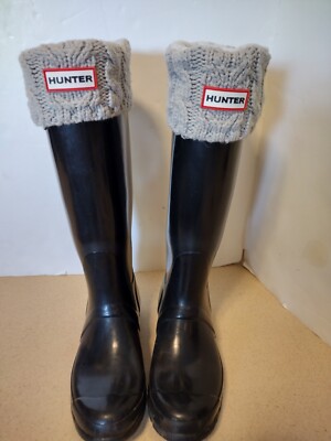Hunter Original TALL Gloss Womens BLACK Rain Boots w Knit Sock