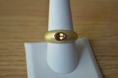 0,80ct Kalabar Gold Turmalin Solitär Unisex Ring 14kYG über Feinsilber Gr. 9