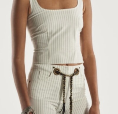 Miaou Pinstripe Charlotte Stretch Cotton Corset Tank Small RRP $198