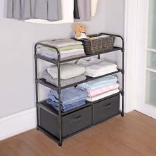 4 Shelf Closet Organizer with 2 Bins, Black, ...