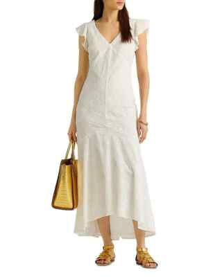 Lauren Ralph Lauren Embroidered Cotton Drop Waist Dress White Size 4 MSRP:  $195