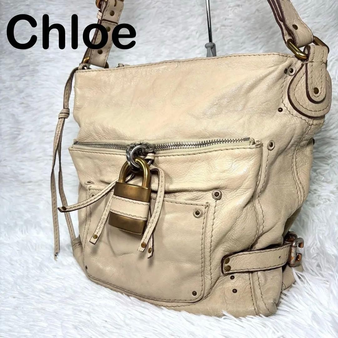 Chloe Paddington Leather Shoulder Bag Beige Authentic Y2K Rare Crossbody