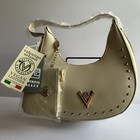 Valentino Orlandi Taupe Vegan Leather Gold Studded Shoulder Bag + Wallet NWT