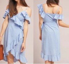 Anthropologie Size S Red Carter Lucy Ruffled Dress Polka Dot Blue $228