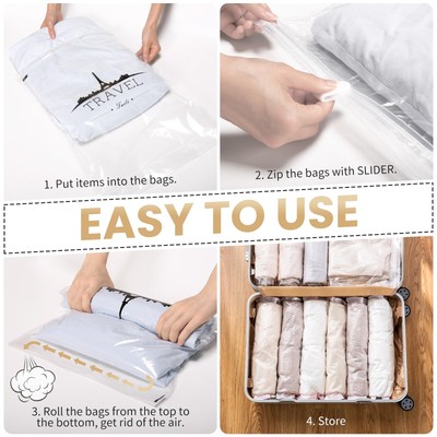 6 Sacchetti Da Viaggio A Compressione – Arrotolabili E Riutilizzabili, 60x40 Cm, Salvaspazio Per Bagagli E Armadi
