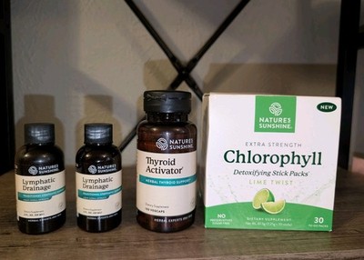 Nature's Sunshine Lot 4 Items Thyroid Activator Lymphatic Drainage Chlorophyll 