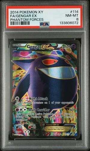 2014 Pokemon XY 114/119 Full Art Gengar EX Holo Phantom Forces PSA 8 Centered