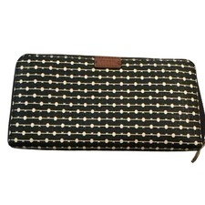 Fossil Black White Geometric Dot Zip Around Wallet Manmade Material
