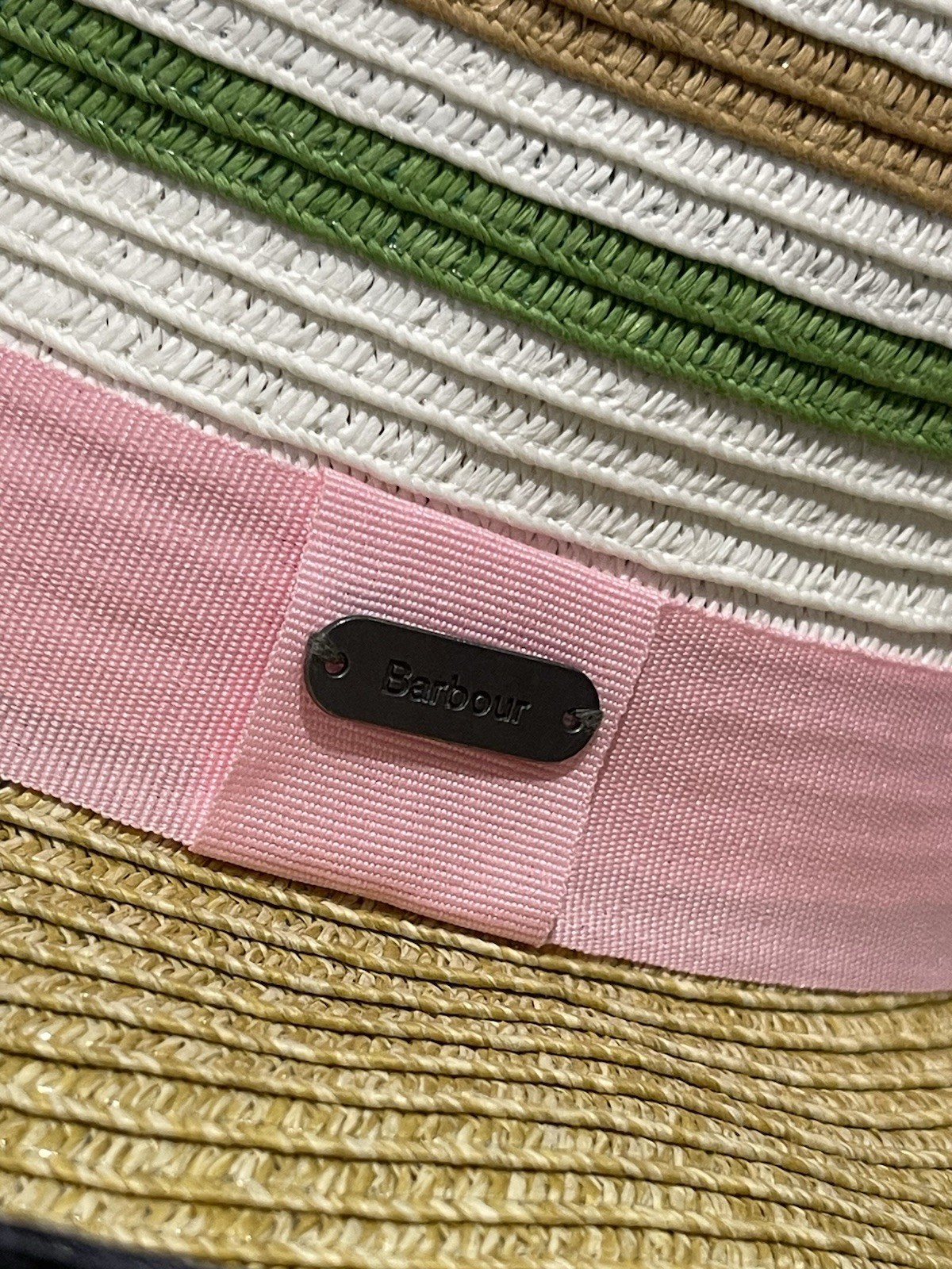 Barbour Kenmore Fedora Straw Beige White Pink Collapsible Summer Beach Hat Small image 5