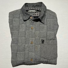 Desigual Button Up Shirt Men Size M Gray Herringbone Block Pattern