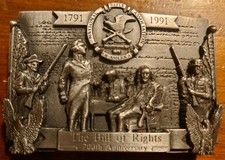 VINTAGE NRA BELT BUCKLE 1791-1991 THE BILL OF RIGHTS 200th ANNIVERSARY NR RIFLE