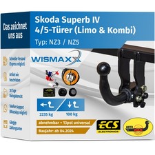 ANHÄNGERKUPPLUNG abnehmbar für Skoda Superb IV ab 24 +13pol E-Satz ABE