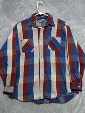 Vintage Big Mac Flannel Mens XL Blue Red Gray Plaid Made in USA JC penney