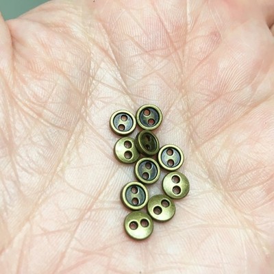Morezmore M00275-Bronze 10pc Miniature Buttons Metal 5mm for Tiny Doll Clothes