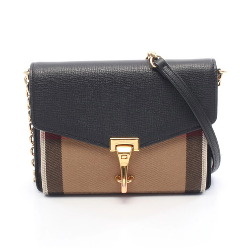BURBERRY Macken Nova Check Canvas Leather Chain Shoulder Bag Beige Black Used
