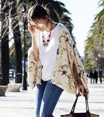 Zara   Cream Devore Velvet Floral Birds Print Mulberry Silk Kimono Jacke Gr M