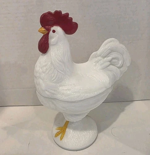 Rooster Westmoreland Milk Glass Painted Standing Covered Candy Dish 9" Vintage