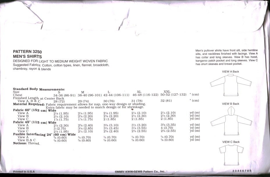 Camisa Pullover 3250 Vintage Kwik Costura Patrón Para Hombres Talla Grande CORTE XXL FUERA DE STOCK Foto 2 de 2
