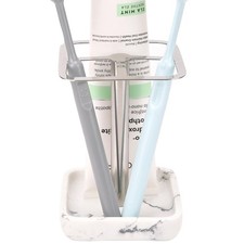 Stainless Steel Toothbrush Holder with Marble-Style Weighted Base, 3-Section ...