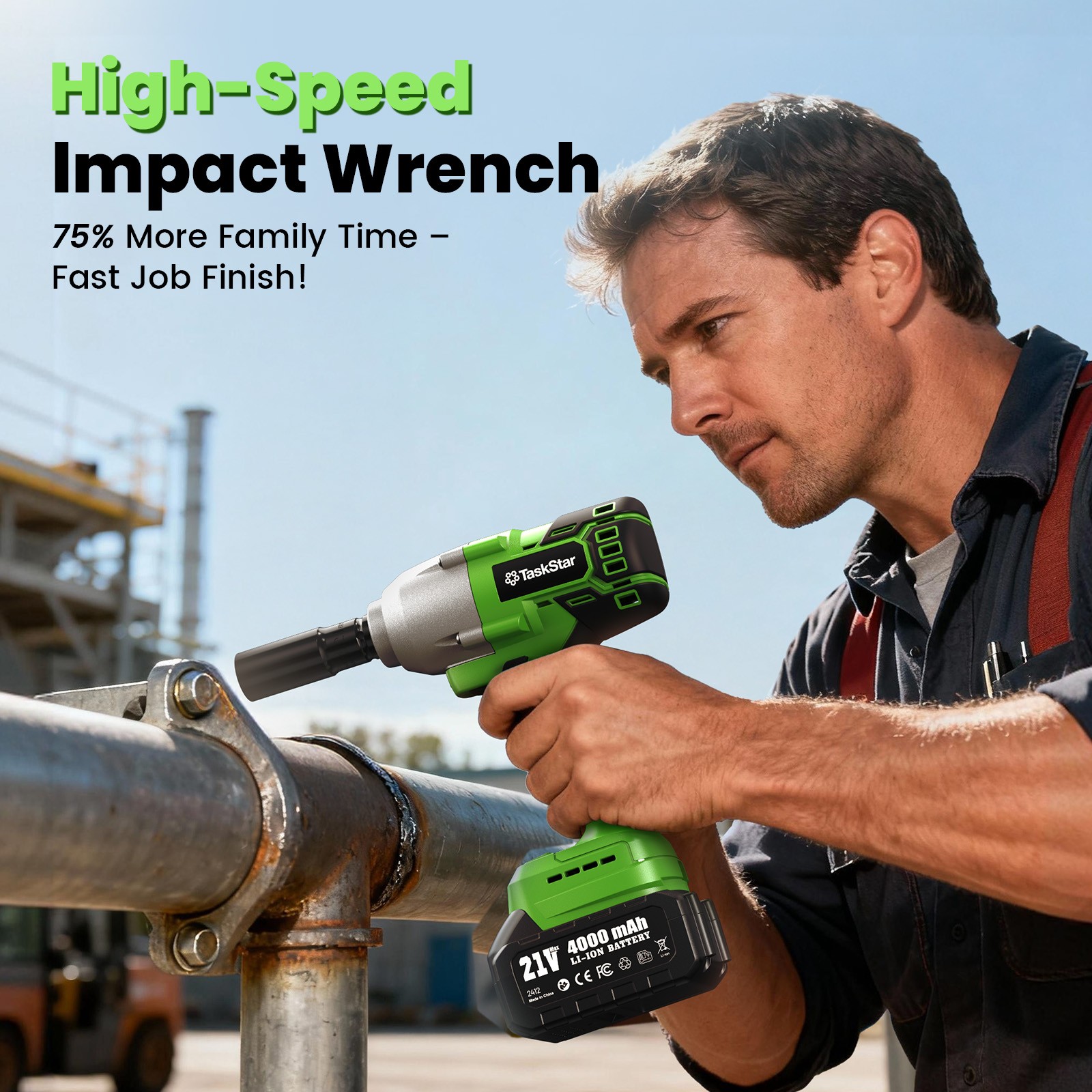 21V Electric Impact Wrench Cordless 1/2 " Brushless Motor 800Nm 2X4.0Ah Battery