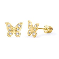 14k Gold Butterfly Stud Earrings Yellow Gold Screw Back Jewelry Damen