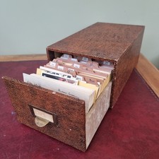 Vintage Filing Cabinet Box Wooden Desktop With Index Cards. full of recipes 