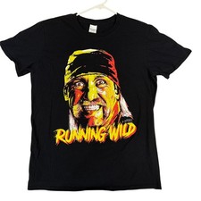 Hulk Hogan Running Wild Shirt Mens Medium Black Graphic Wrestling Tee Gildan
