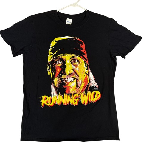 Hulk Hogan Running Wild Shirt Mens Medium Black Graphic Wrestling Tee Gildan