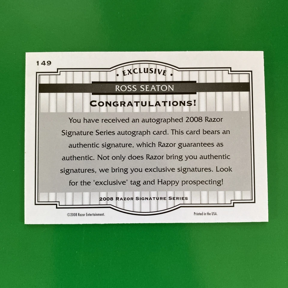 Ross Seaton 2008 Razor Signature Series Auto Card #149 LTD #1469/1499 - Image 2 of 3