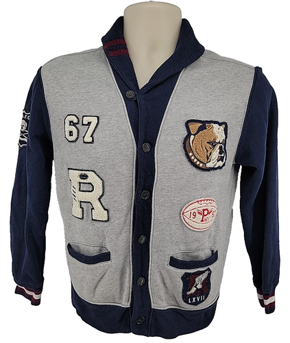Polo Ralph Lauren Cardigan Sweater Boys M 10-12 Blue Varsity Letterman Patchwork