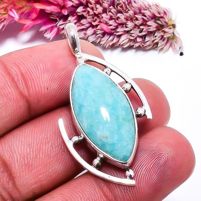 Amazonite - Peru Designer Handmade 925 Sterling Silver Pendant 1.68'' P0378114144