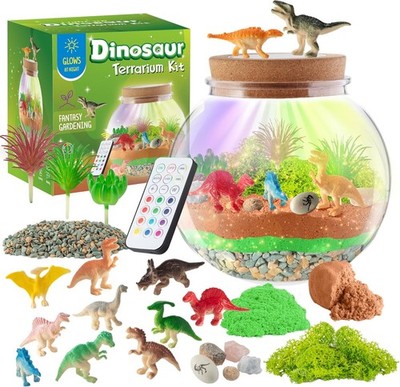 Dinosaur Light-Up Terrarium Kit for Kids - LED Night Light Birthday Gift for Boy