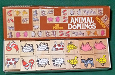 Vintage Animal Dominoes Wooden 28 Piece Family game 1985