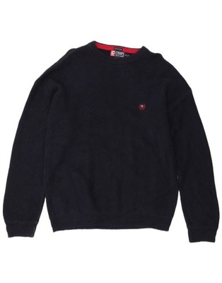 CHAPS RALPH LAUREN Herren U-Boot Neck Pullover Sweater XL Navy Blau Fischgrät AU07