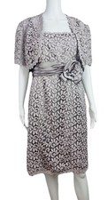 R M Richards Formal Dress w/Jacket Size 12 Slate Silver Metallic Lace Lined