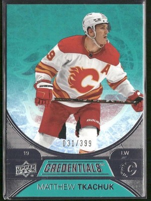 2021-22 Upper Deck Credentials Matthew Tkachuk Teal /399 #19 Calgary Flames