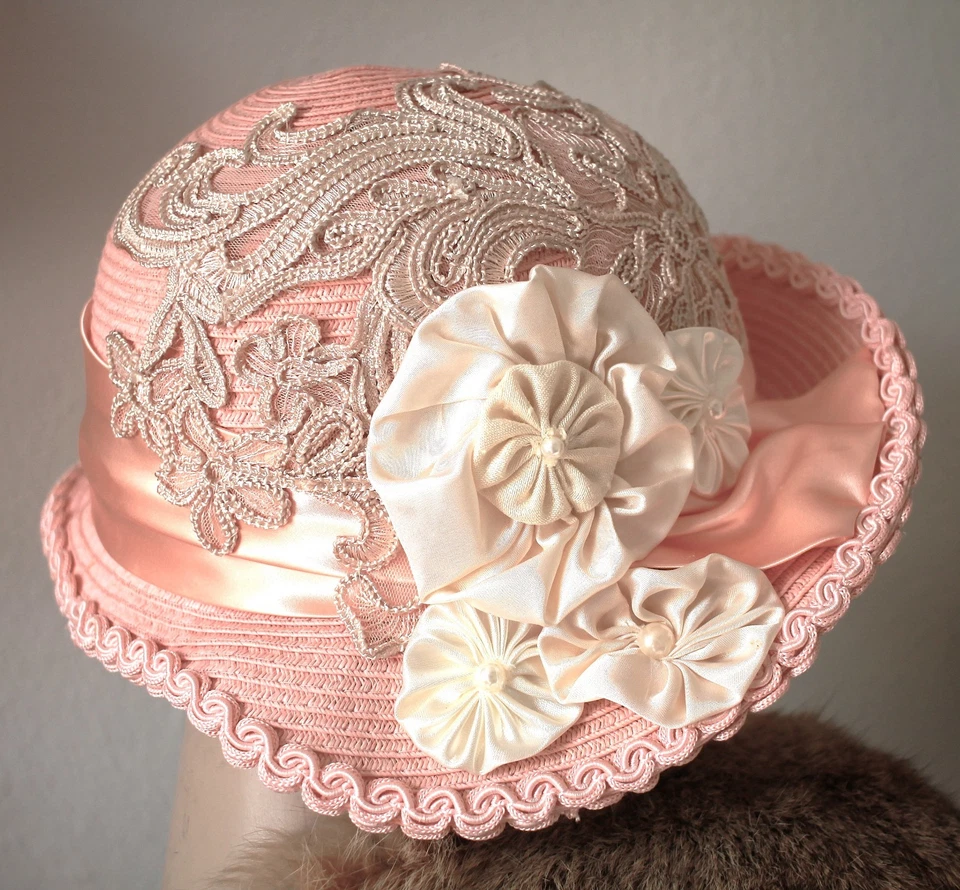 1920s Vintage Style Flapper Wide Brim Summer Hat - Image 3 of 4