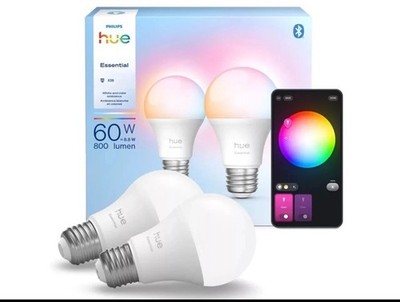 Philips Hue Essential A19 - E26 Smart LED Bulb 2-Pack 800lm Color OPEN BOX ITEM