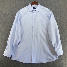 Pronto Uomo Shirt Men 17.5 34/35 Blue 100 Cotton Long Sleeve Button-Up Pocket