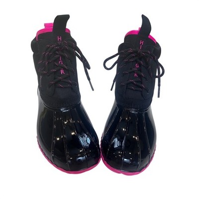 Tommy Hilfiger Haryett Duck Boots Black Hot Pink Waterproof Rain Ankle Size 10M