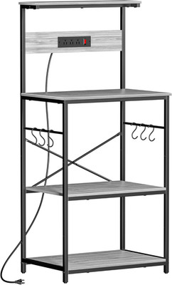 4-Tier Kitchen Bakers Rack with Power Outlet & Adjustable Shelf, Gray