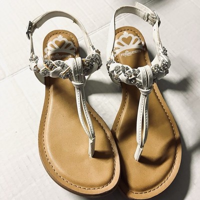 Fergalicious By Fergie White Shelly thong sandals with jeweled straps 6M