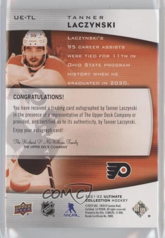 2021 Ultimate Collection Emblems Rookies Tanner Laczynski #UE-TL Rookie Auto RC - Image 2 of 2
