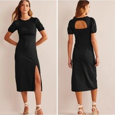 Boden Black Tencel Blend Puff Sleeve Keyhole Back Midi Dress D0679 US 16-18 NWT