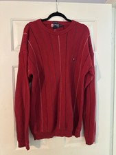 Chaps Ralph Lauren Red/Multi-Stripes Chunky Knit Sweater Mens Size L