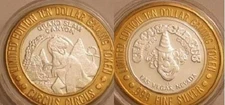 USA Large Silver bi-metal Las Vegas Casino $10 Token-T-rex Dinosaur/Circus/Clown