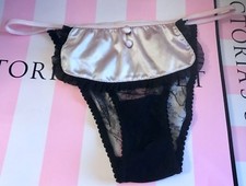 NWT VICTORIA'S SECRET L PINK APRON BLACK LACE VINTAGE RARE STRING BIKINI PANTIES