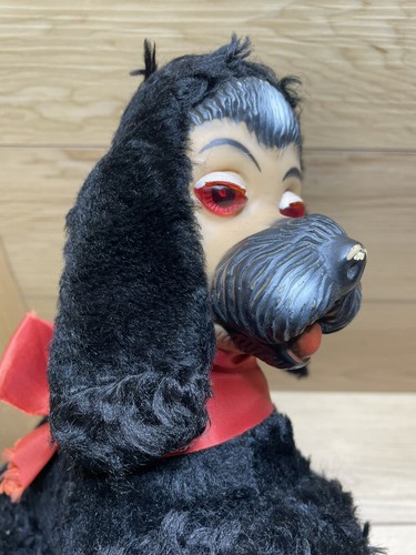 Giocattolo Carnevale Vintage Imbottito Peluche Animale Barboncino Cane Gomma Dipinto Viso 10"" Lng - Foto 3 di 11