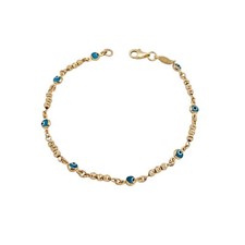 14K Yellow Gold Fancy Evil Eye with Mooncut balls Bracelet 7" inches