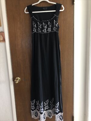 bcbg maxazria dress medium maxi black Floral Embroidery Coastal Cottage  Core | eBay